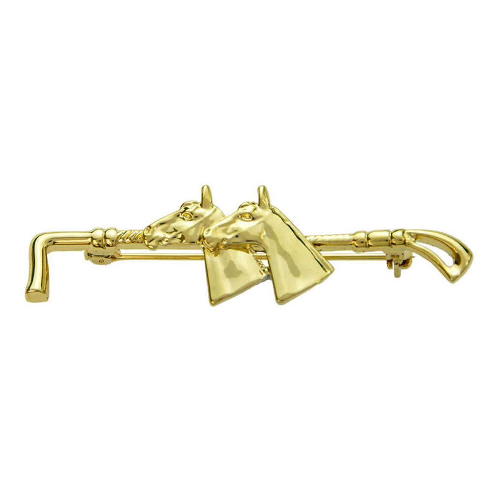 246266 Large Exselle Whip with 2 Horse Heads Stock Pin - Gold