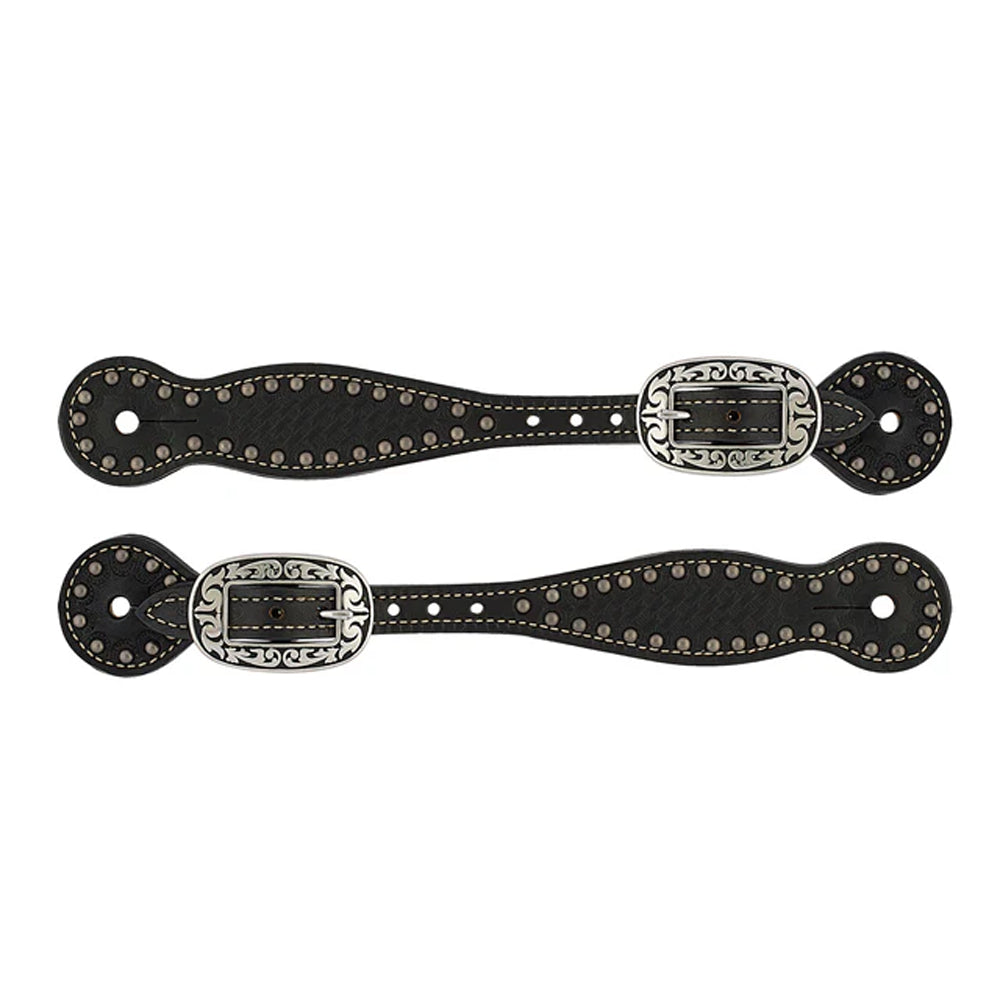 30-0296-BK Weaver Leather Basket Weave Spotted Bridle Leather Spur Straps - Black