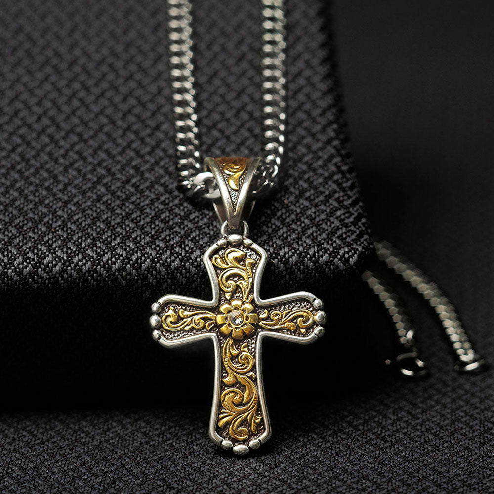 32120 Twister Men's Silver & Gold Cross Necklace