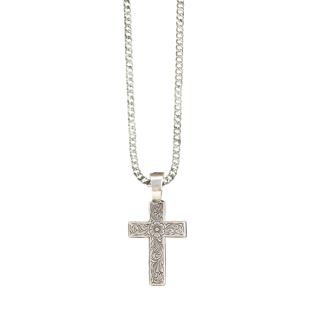 32178 Twister Men's Necklace 22" Floral Engraved Cross
