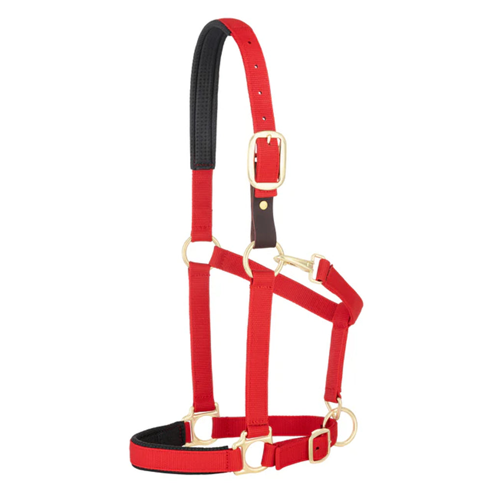 35-6075-RD Weaver Leather Padded Breakaway Adjustable Chin and Throat Snap Halter - Solid Red