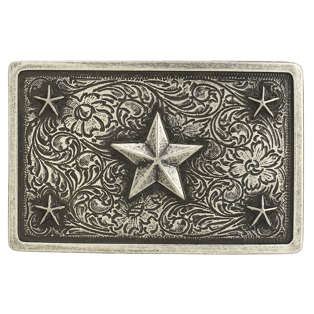 3700013 Nocona Men's Western Belt Buckle - Rectangle Stars & Floral Engraved