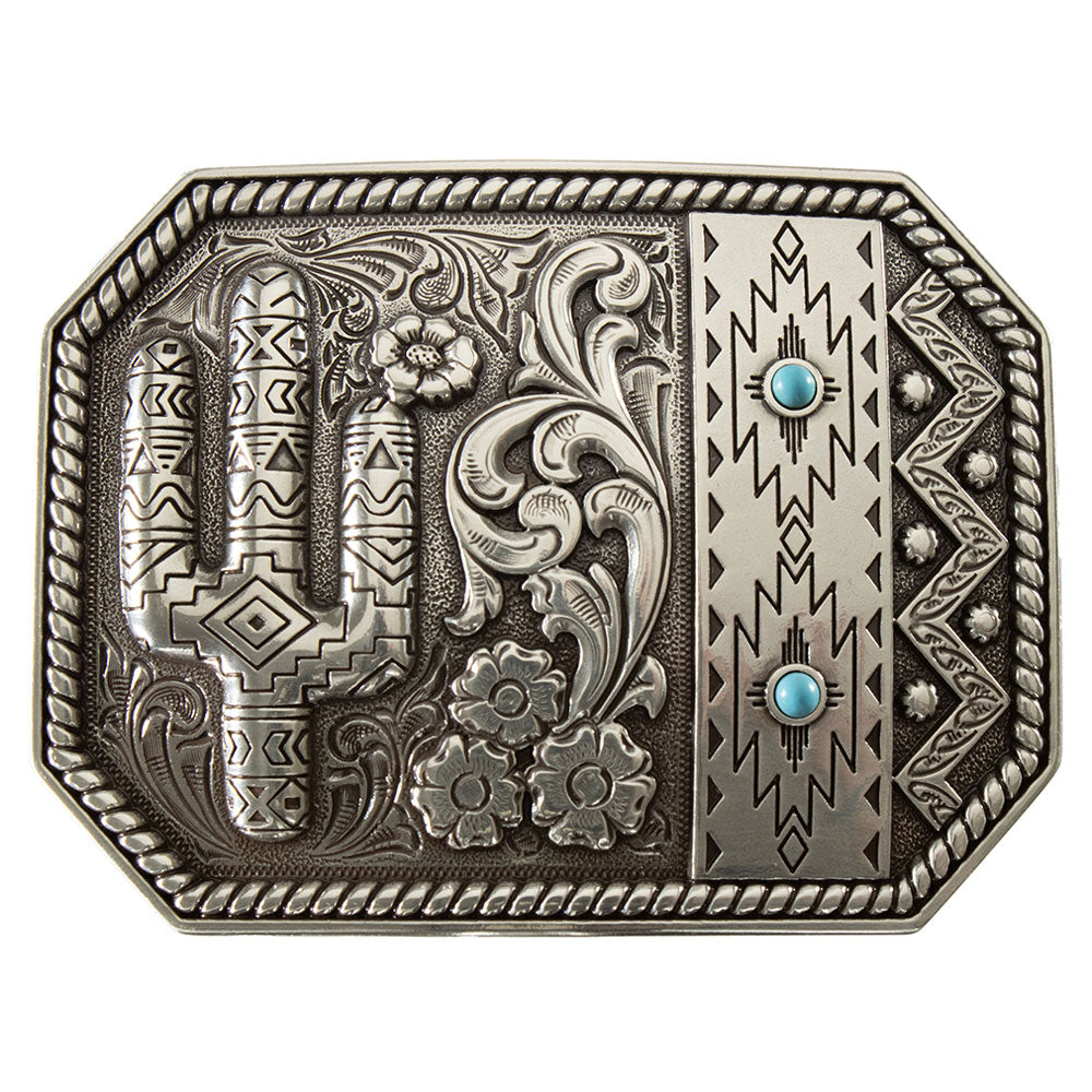 37941 Blazin Roxx Ladies Buckle Cactus & Turquoise Stone Antique Finish