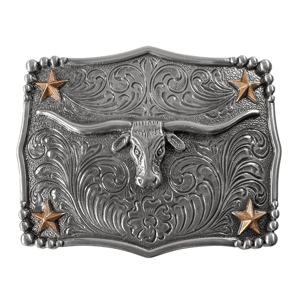 37970 Nocona Men's Longhorn Scalloped Rectangular Belt Buckle
