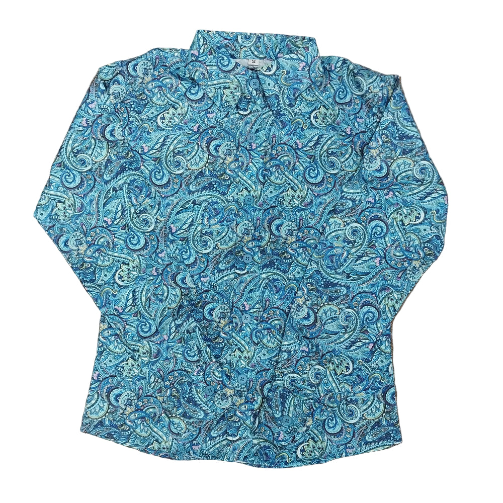 38386 RHC Youth Long Sleeve Button Up Show Shirt - Blue & Turquoise Paisley