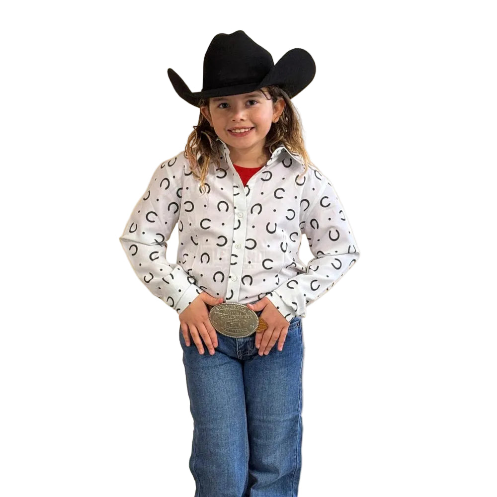 38459 Loop D by Royal Highness Youth Button Down Western Show Shirt - White with Horseshoes