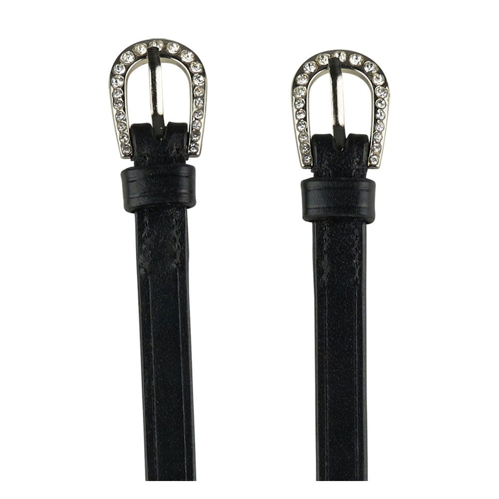 39911 Horze Marseille Leather English Spur Straps- Black with Crystal Buckle
