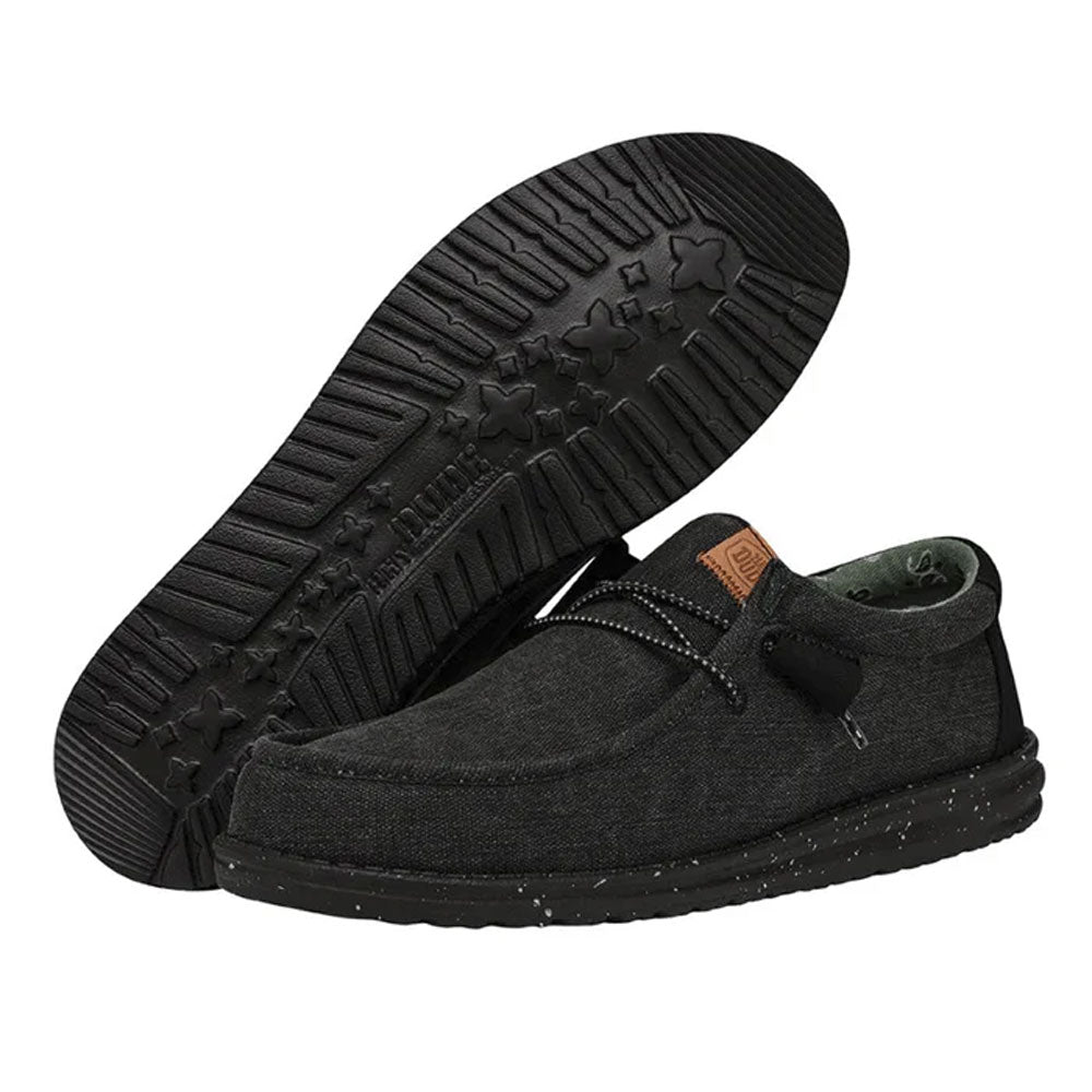 Hey Dude Men's Wally Washed Canvas Comfort Shoes Black/Black