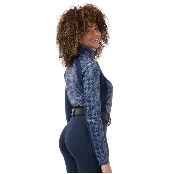 40776 Kerrits Women's Traverse Quarter Zip Fleece Tech Top - Dusty Blue Houndstooth