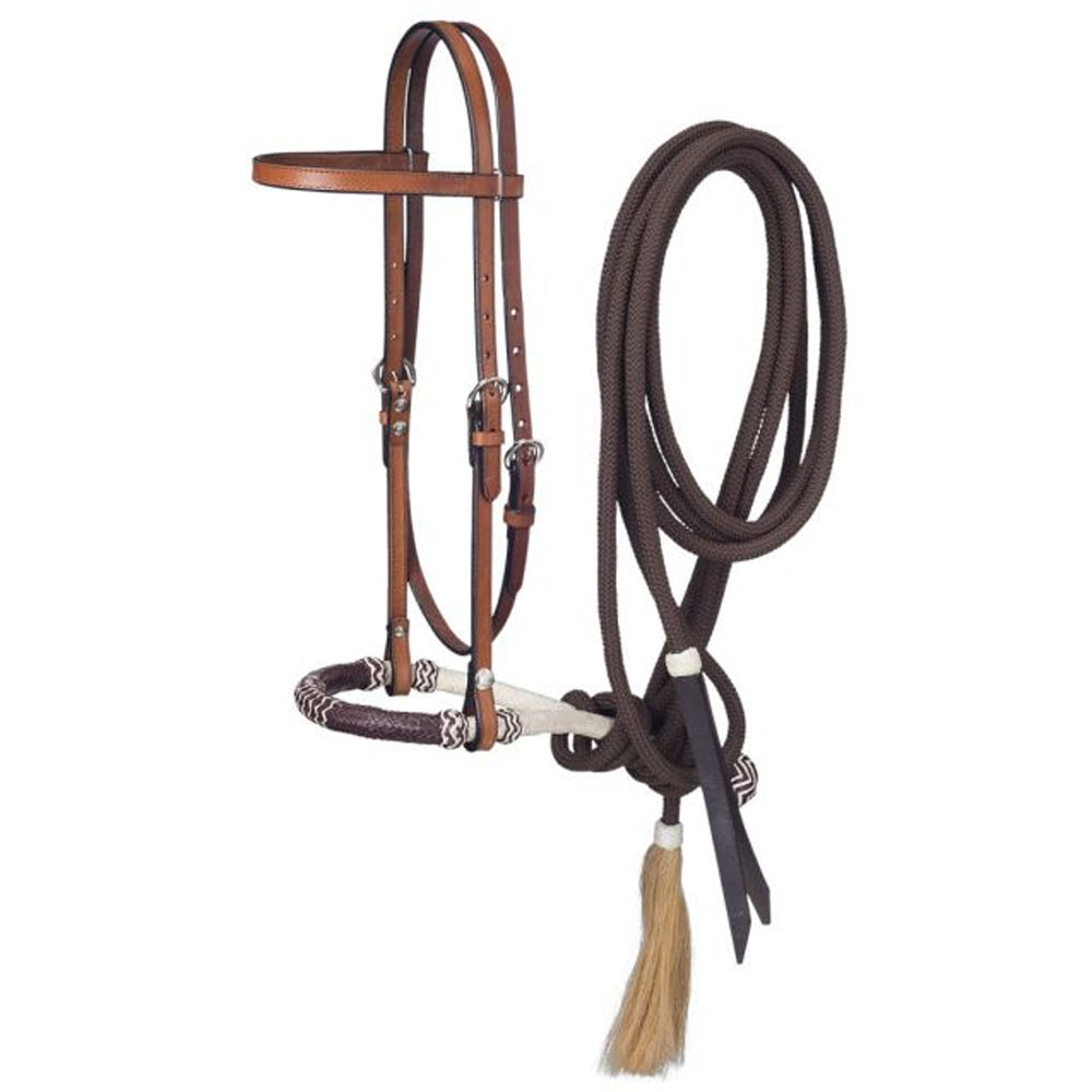 45-296 Royal King Medium Oil Leather Browband Headstall with Show Bosal and Brown Mecate Set