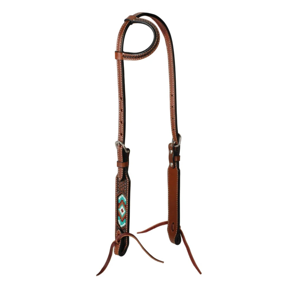 45012-01 Weaver Leather Turquoise Cross 5/8" One Ear Headstall - Turquoise Beaded