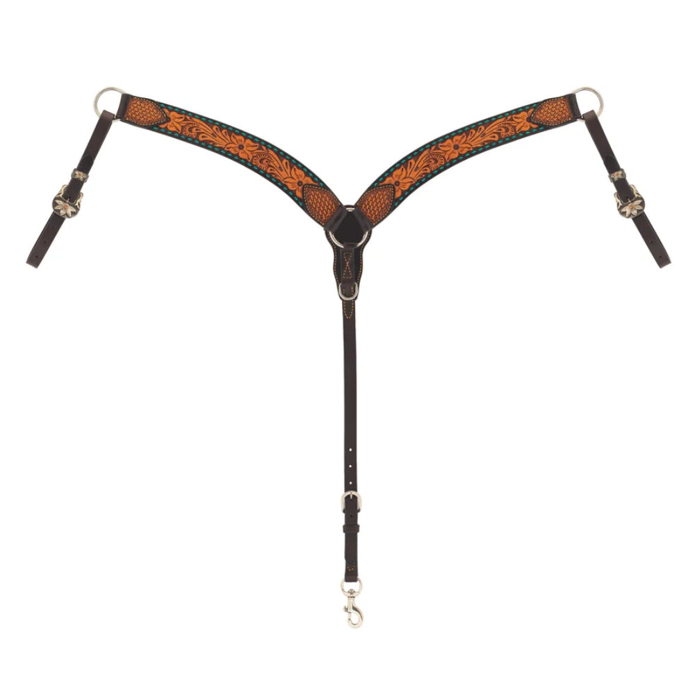 45108-01-30 Weaver Leather Turquoise Cross Contoured Breast Collar - Floral Buckstitch