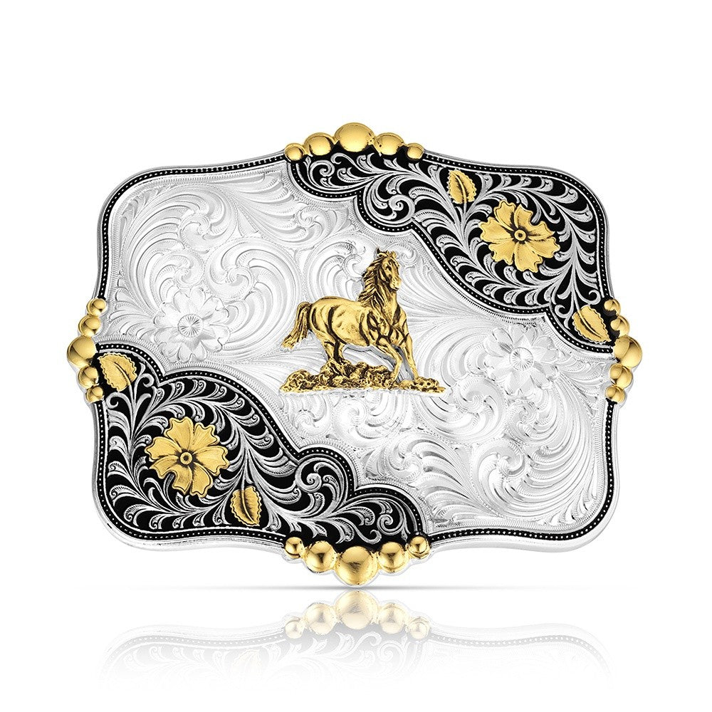 58710-463M Montana Silversmiths Timberline Belt Buckle with Galloping Horse
