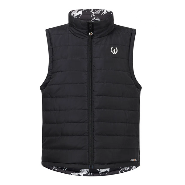 60360 Kerrits Kids Pony Parade Reversible Quilted Riding Vest - Black/Black Horses