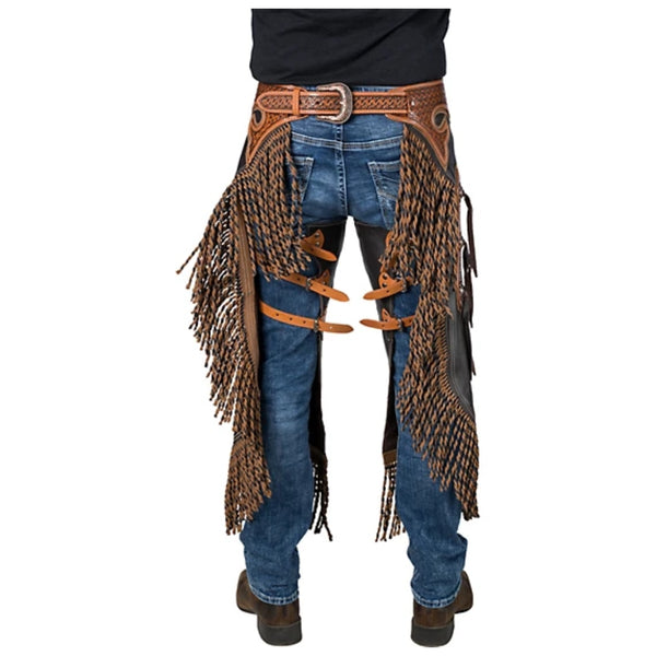 63-990-981 Silver Royal Chocolate Leather Chinks with Twisted Fringe