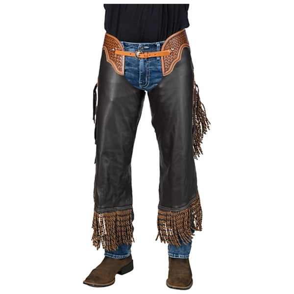 63-990-981 Silver Royal Chocolate Leather Chinks with Twisted Fringe