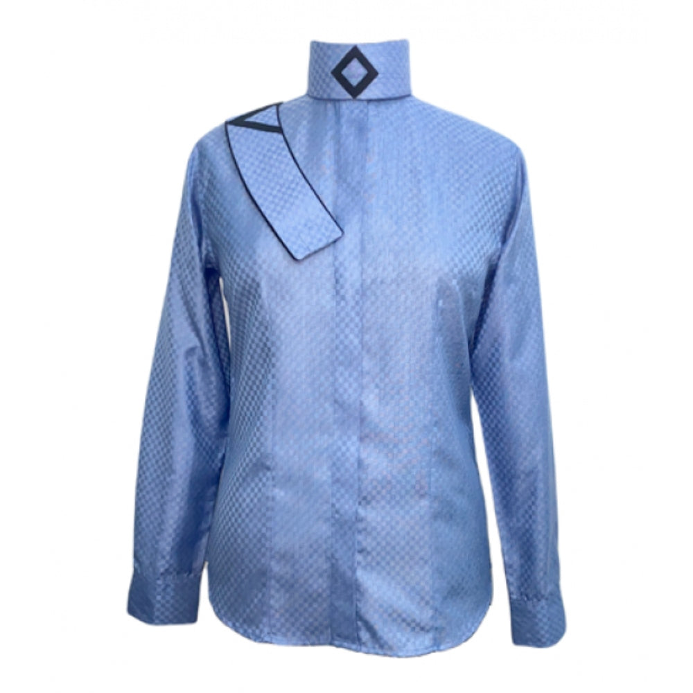 68564 RHC Ladies English Huntseat Show Shirt w/Ratcatcher Collar- Blue Check wi/Black V Choker