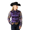 70289 Royal Highness Women's Stretch Taffeta Show Shirt w/ Daisey Sheer Sleeves - Violet