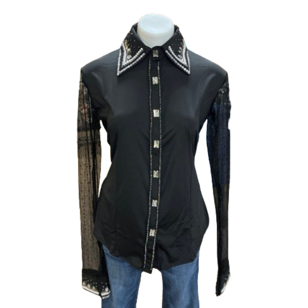 70300 Royal Highness Women's PolyCotton Show Shirt w/ Sheer Sleeves - Black