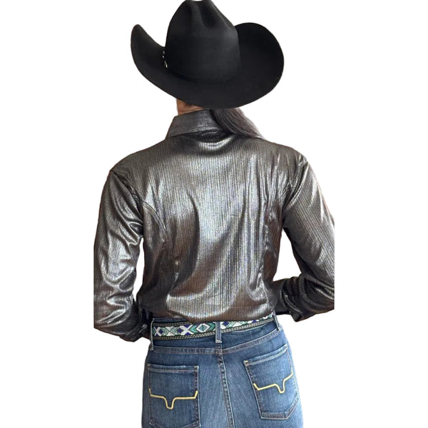 70357BLK Royal Highness Metallic Shimmer Show Shirt with Concealed Zippered -Black with Silver