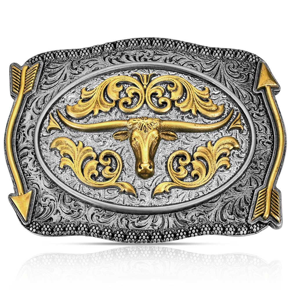 A1099P Montana Silversmiths Pointing West Longhorn Buckle