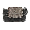 A1309701 Ariat Boy's Tooled Double Stitched Leather Belt with Buckle - Black