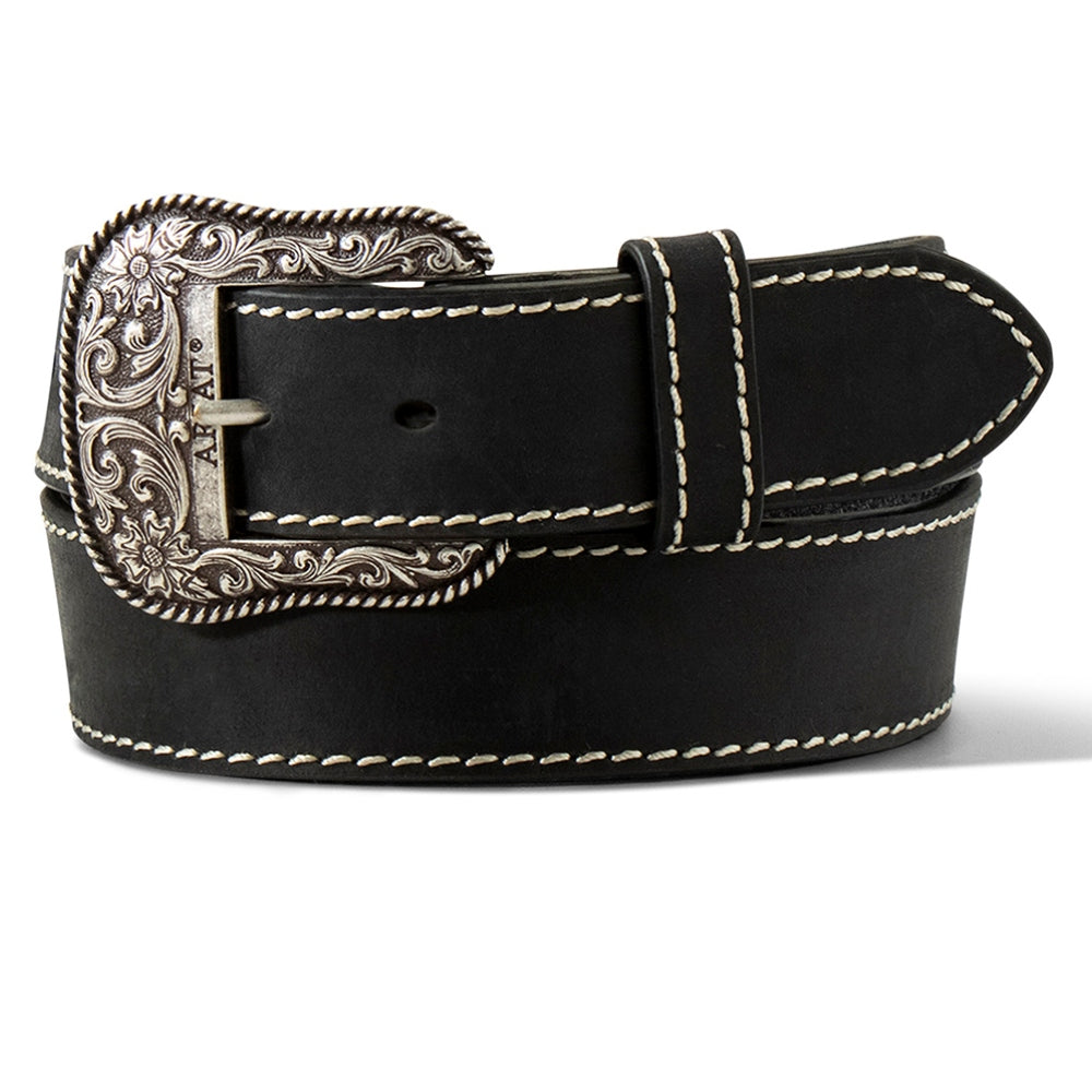 A1523401 Ariat Women's Heavy Stitched Edge Leather Belt - Black