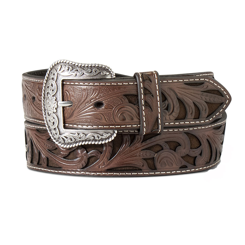 A1565002 Ariat Women's Brown Floral Embossed Leather Belt Silver Buckle