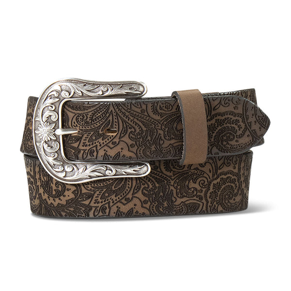 A1565402 Ariat Women's Brown Laser Cut Paisley Leather Belt Silver Buckle