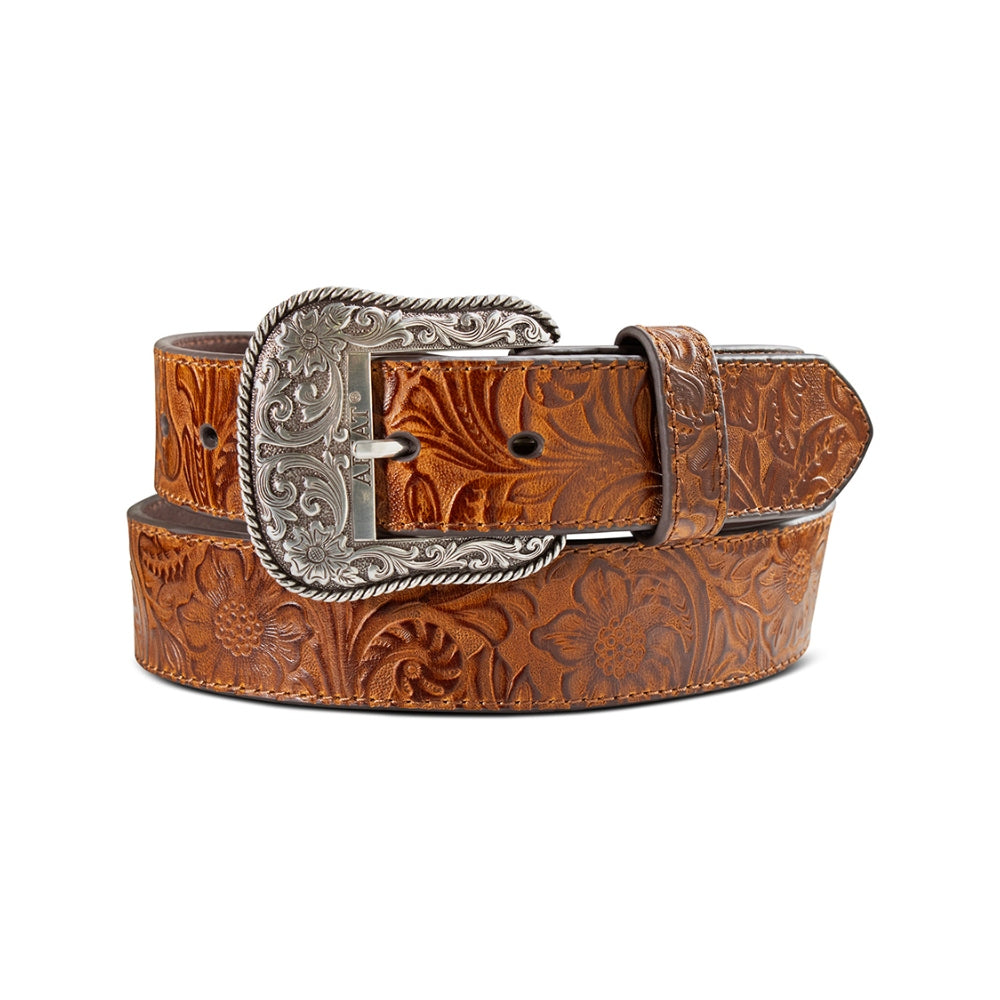 A1568702 Ariat Women's Floral Embossed Leather Belt - Brown