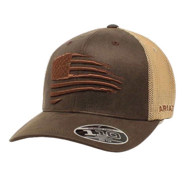 A300012102 Ariat Men's Flag Embroidered Brown Ball Cap