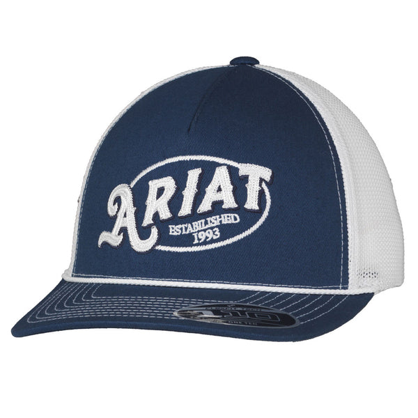 A300086603 Ariat Men's FlexFit Embroidered Rope Edge Logo Ball Cap - Navy & White