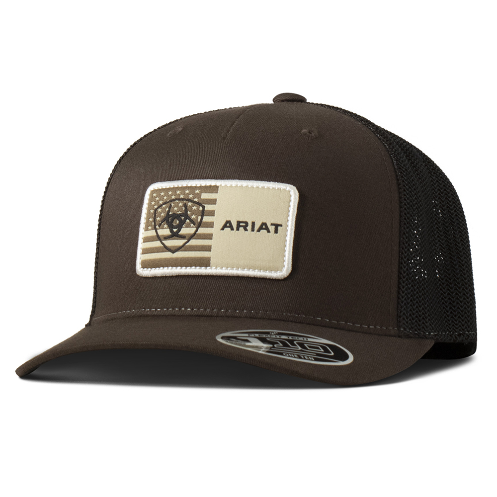 A300090702 Ariat Men's FlexFit 110 Cap SnapBack American Flag Patch - Brown