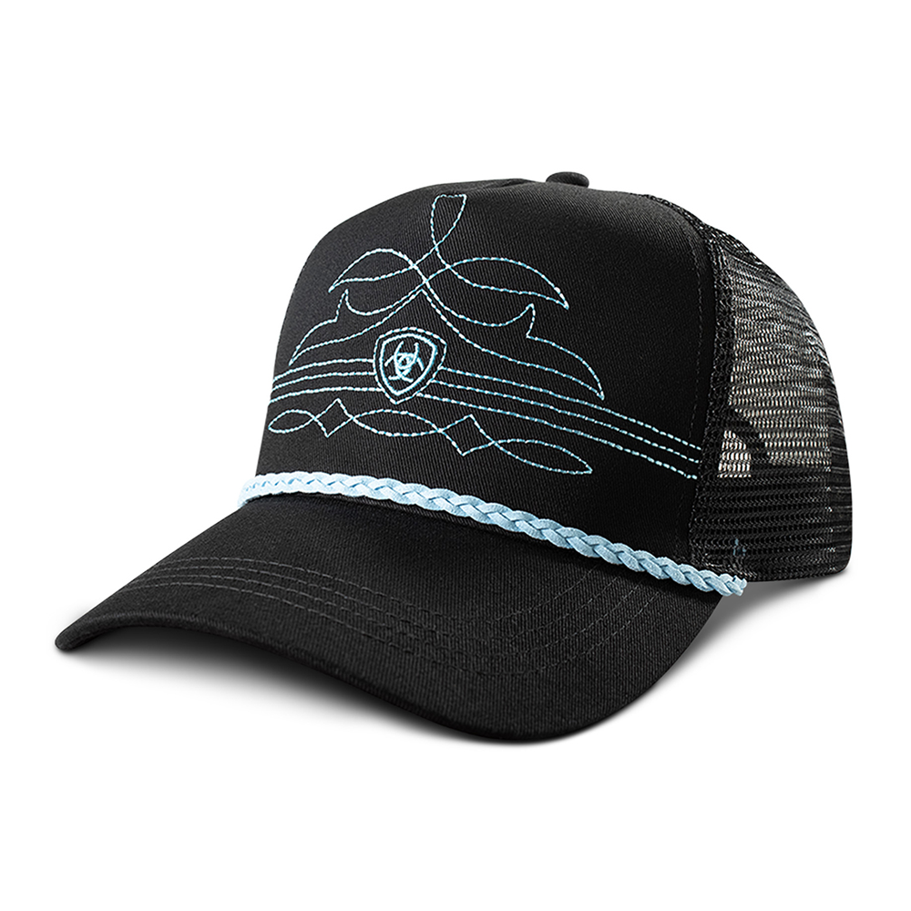A300093133 Ariat Women's Polyflo Turquoise Boot Stitch Ball Cap - Black