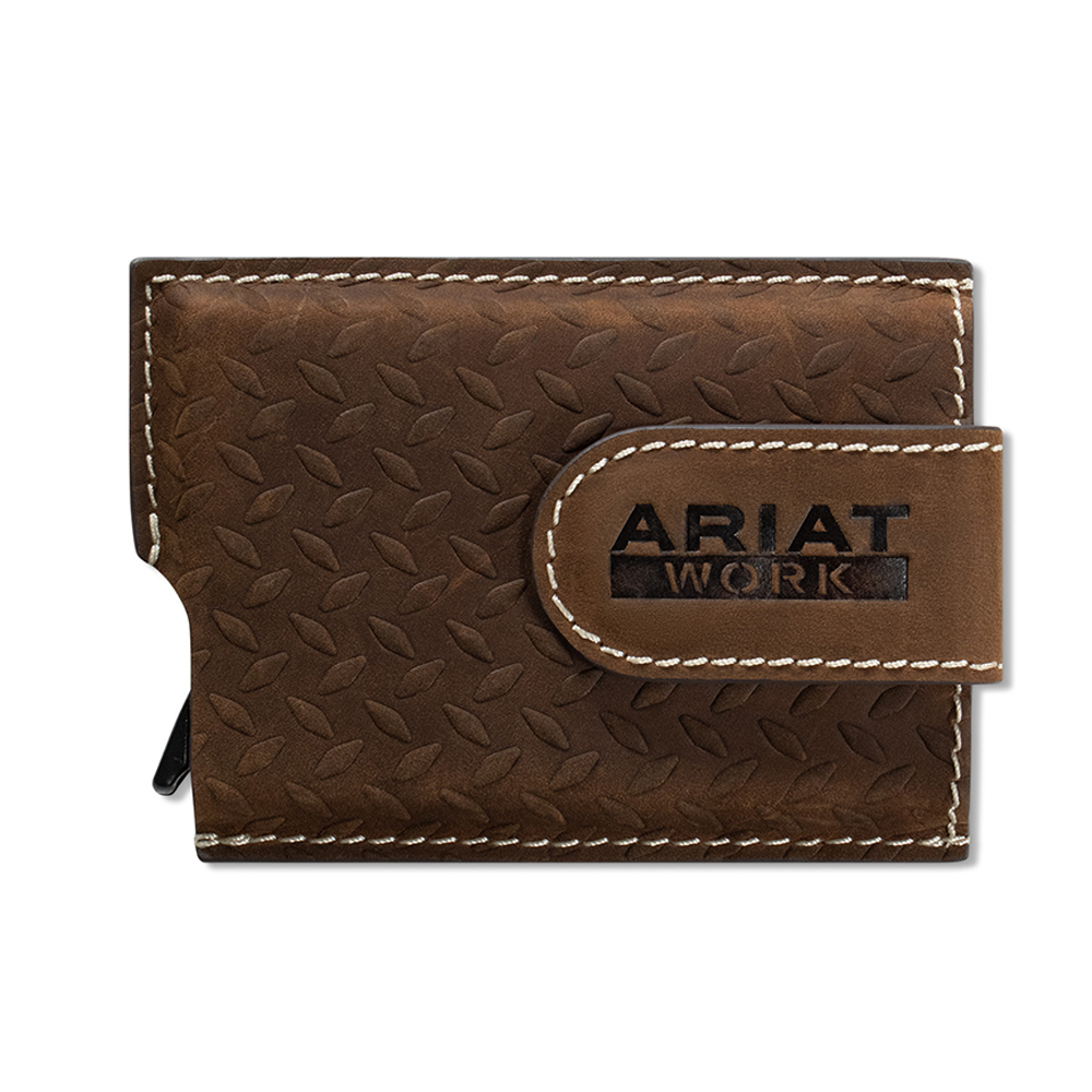 A3403444 Ariat Men's Work Utility Style Diamond Plate Embossed Wallet - Medium Brown