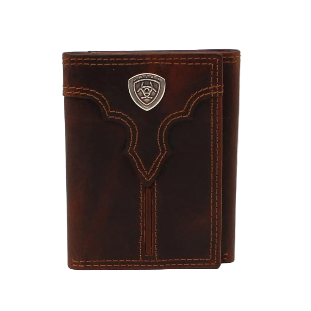 A3550102 Ariat Men's Center Bump Shield Logo Trifold Wallet - Brown
