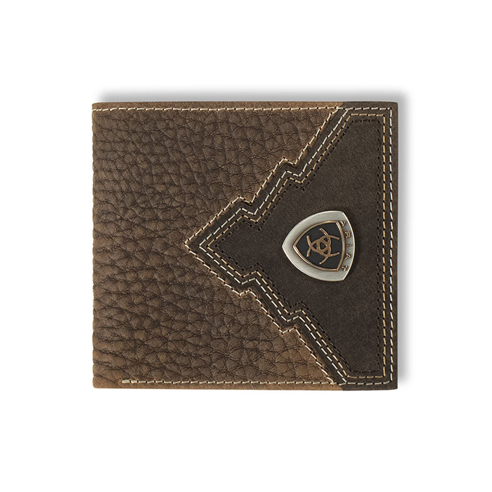 A35622282 Ariat Bifold Overlay Shield Brown Rowdy Leather Wallet