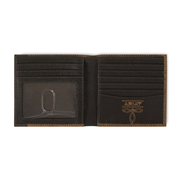 A35622282 Ariat Bifold Overlay Shield Brown Rowdy Leather Wallet