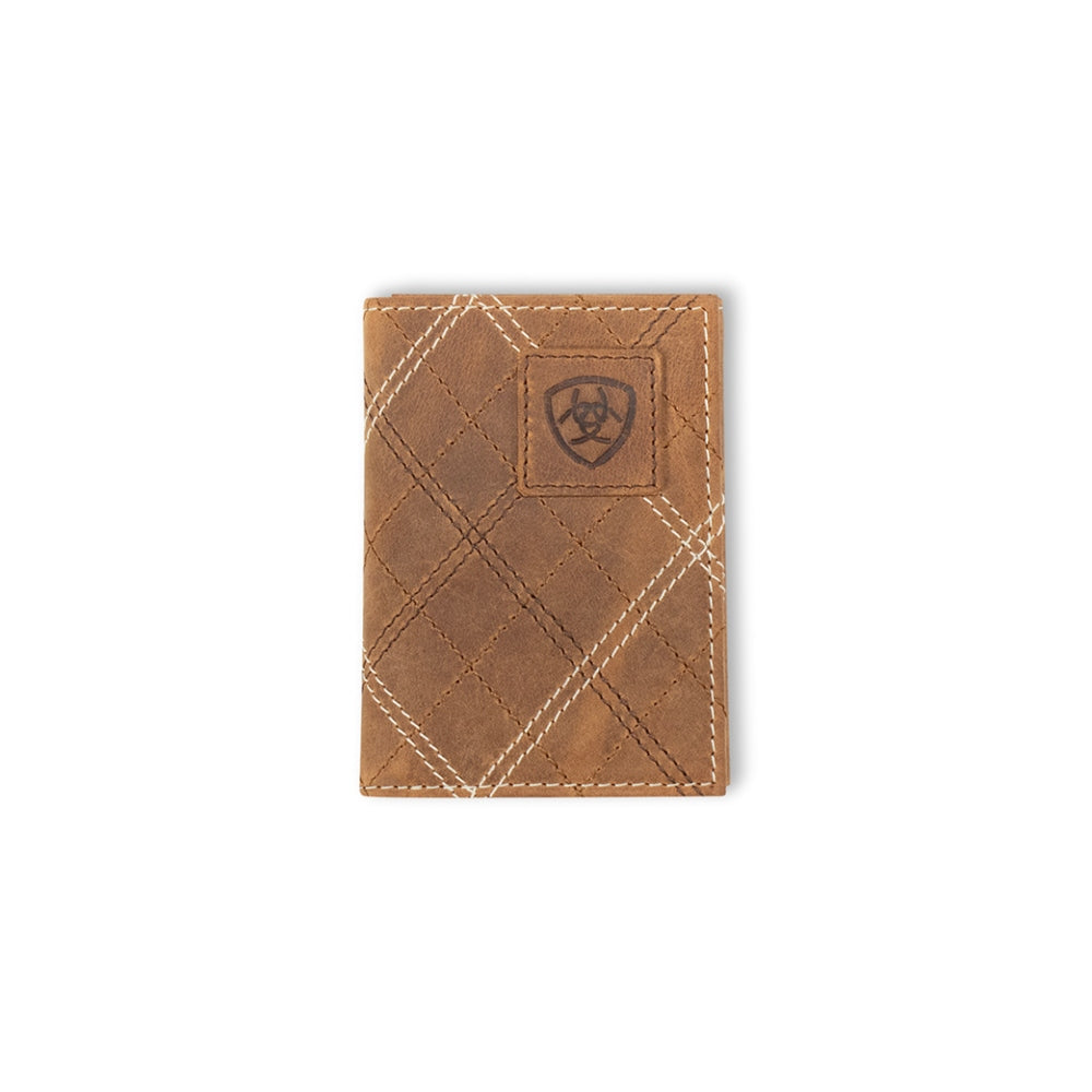 A3563044 Ariat Cross Stitch Patch Trifold Leather Wallet