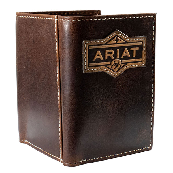 A3566402 Ariat Trifold Leather Wallet with Ariat Patch - Brown