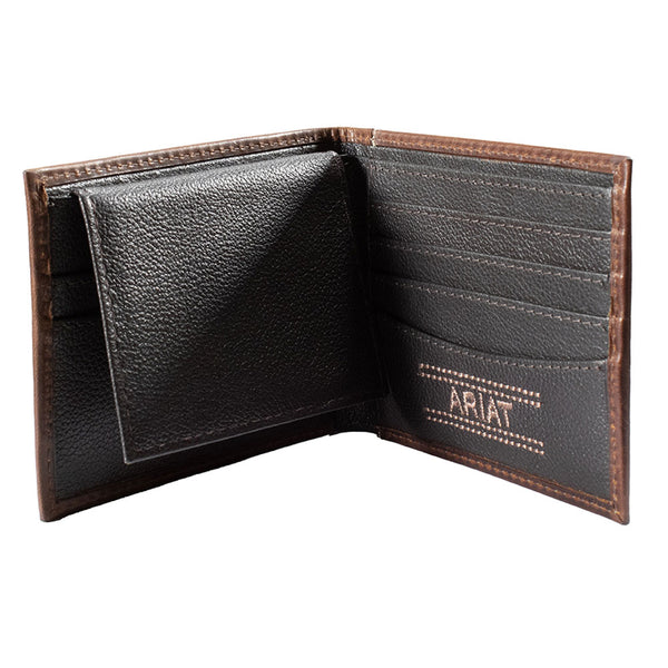 A3566502 Ariat Removable Passcase Leather Wallet with Ariat Patch - Brown