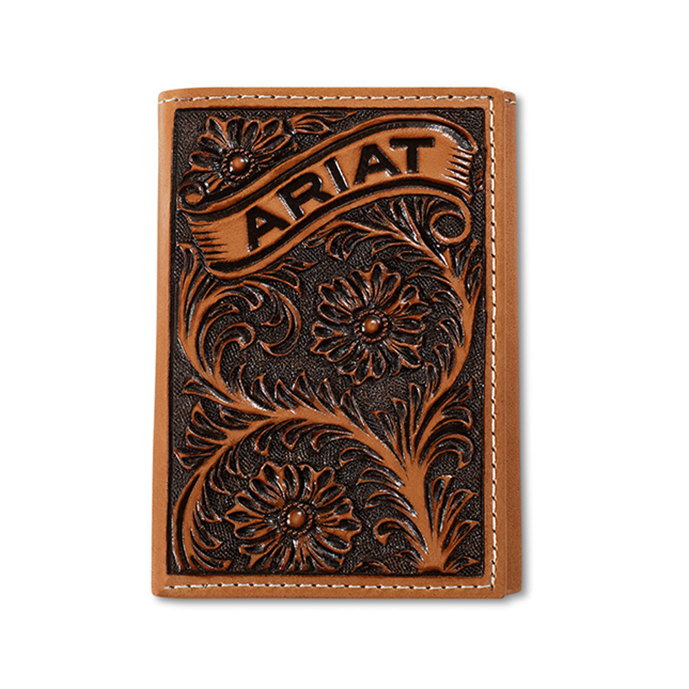 A3568108 Ariat Banner Tooled Leather Trifold Wallet