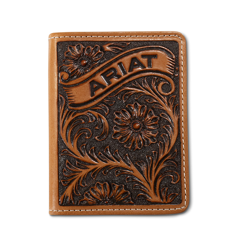 A3568208 Ariat Banner Tooled Leather Bifold Flip Style Wallet