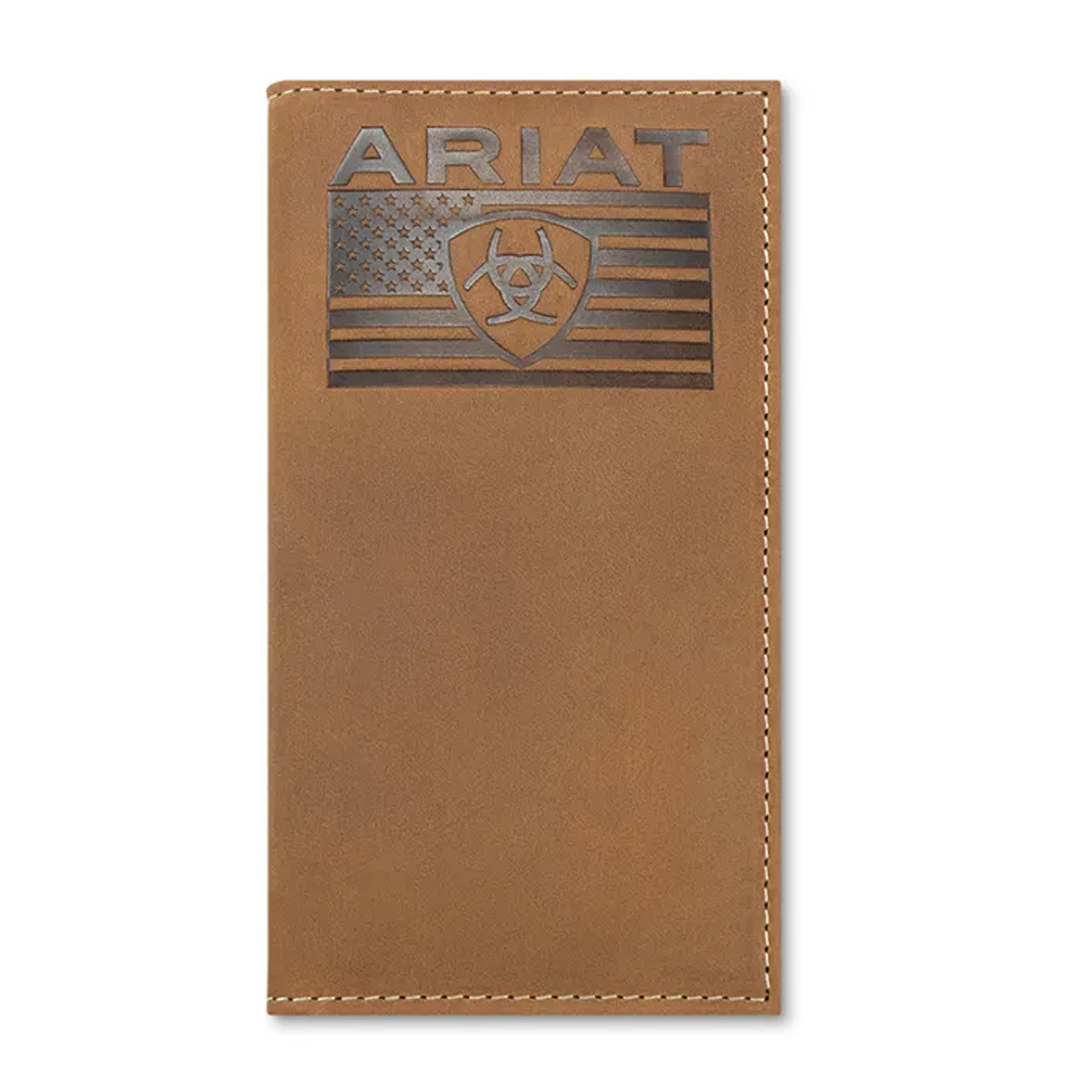 A3569944 Ariat Mens' Rodeo Style Wallet Flag Embossed - Medium Brown
