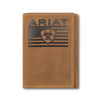 A3570044 Ariat Mens' Trifold Flag Embossed Wallet - Medium Brown