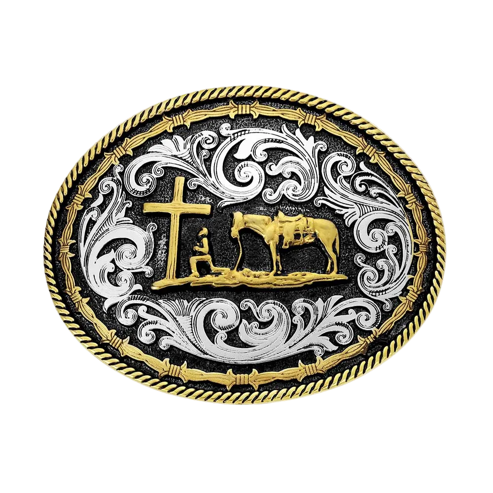 A543 Montana Silversmiths Two Tone Rope & Barbed Wire Classic Impressions Christian Cowboy Attitude Buckle