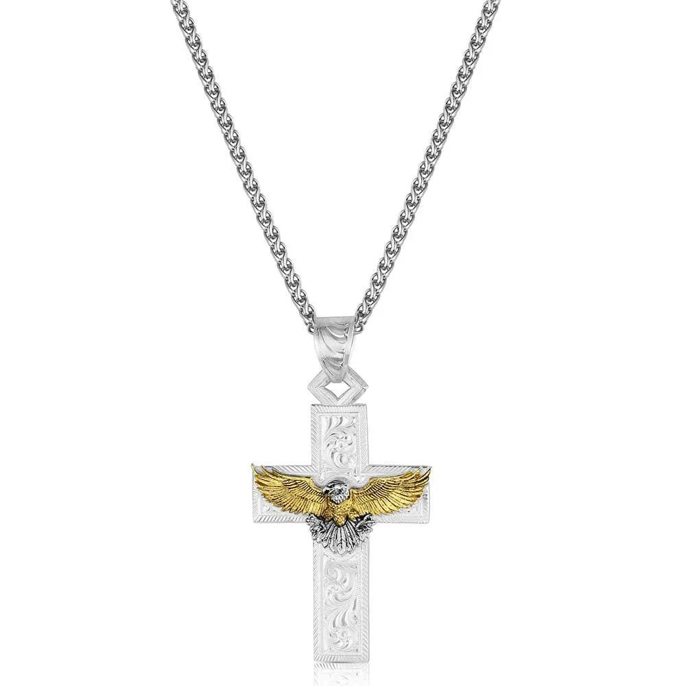 AMNC6576 Montana Silversmiths Under Open Skies American Made Cross Necklace