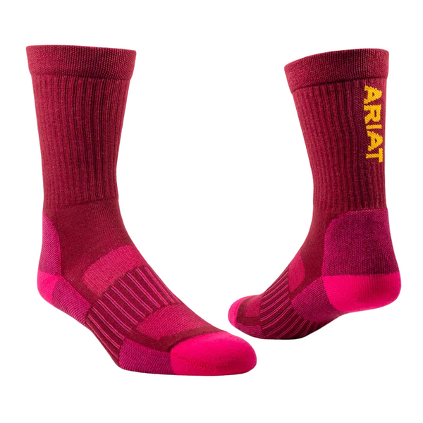 AR2909 Ariat Women's TEK Series High Performance Crew 2-Pair Pack -Pink/Purple
