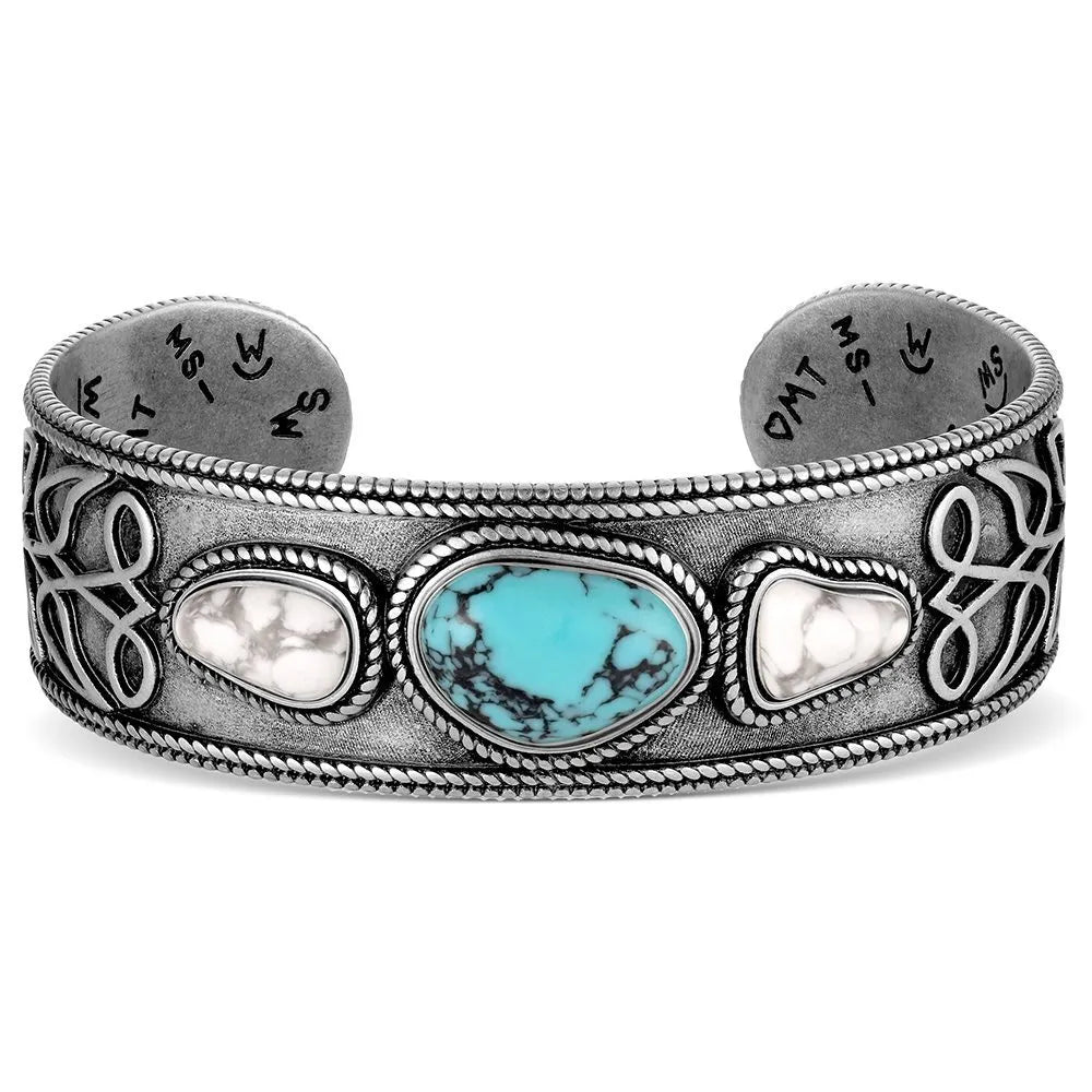 BC6604 Montana Silversmiths Boot Stitch Turquoise Cuff Bracelet