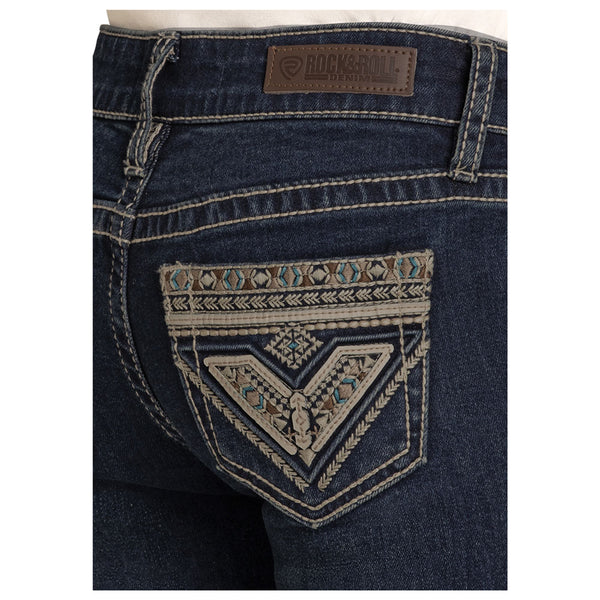 BG4MD08058 Rock & Roll Girls' Aztec Embroidery Bootcut Jeans